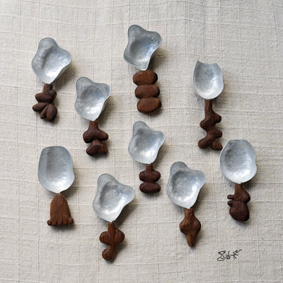 The Sculptural Scoop | Aged Teak & Hammered Metal